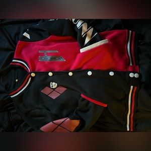harley quinn red and black varsity jacket, size small